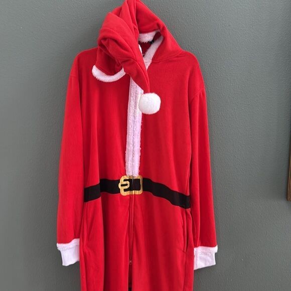 Tipsy Elves SANTA CLAUSE Christmas JUMPSUIT ONESIE WITH FUR Men’s Large - Picture 7 of 11